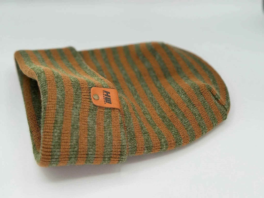 HAAKWEAR H Stitch RORO Cuffed Beanie (Patented) Brown / Green, Made in USA